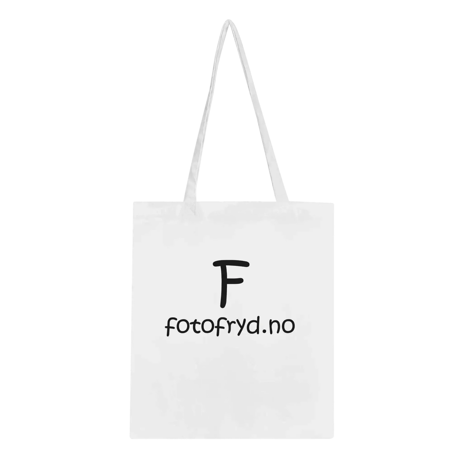 Merch tote bag with F and fotofryd.no logo for stylish shopping