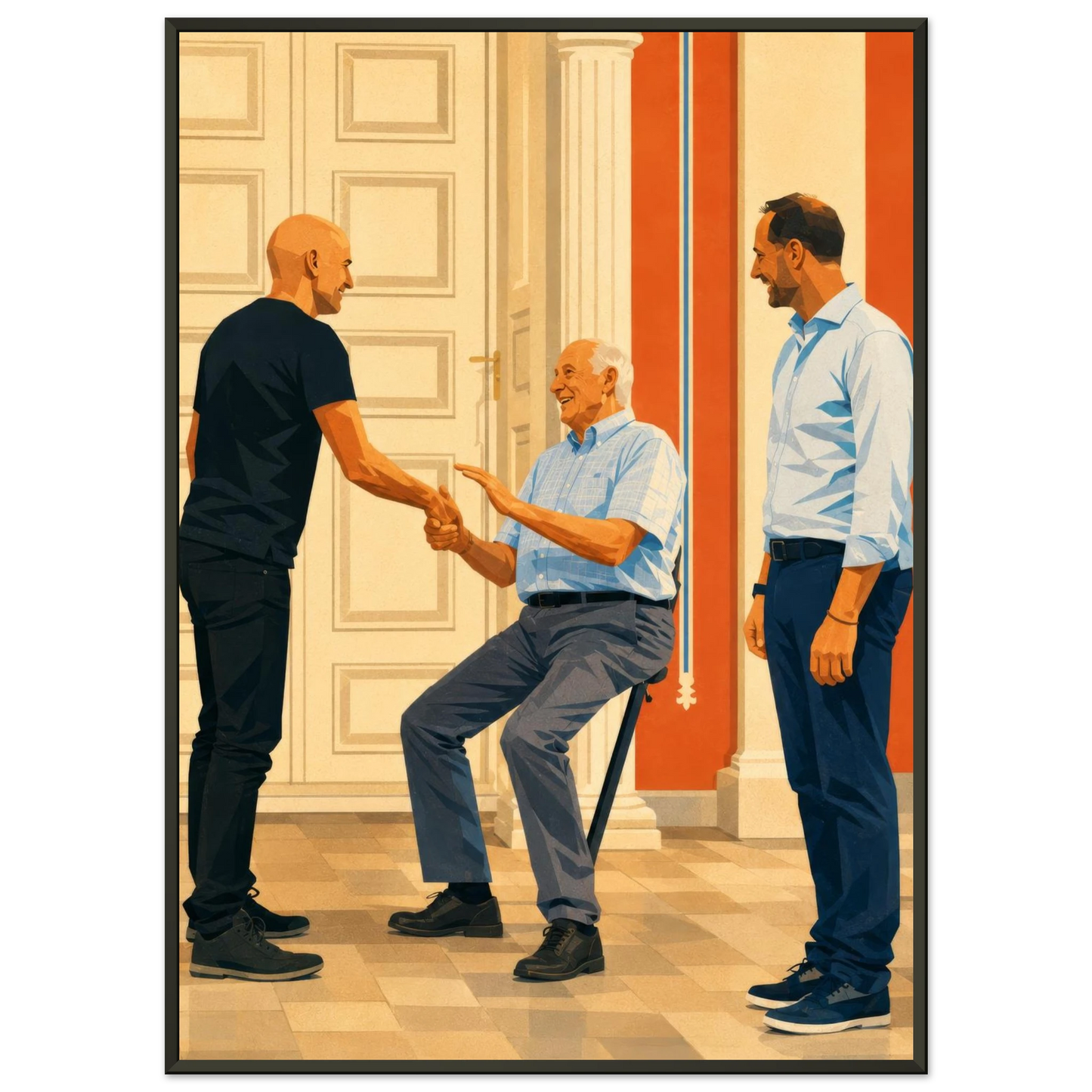 Ståle Solbakken håndhilser på Kong Harald V i et varmt møte etter VM 2026 på Slottet.