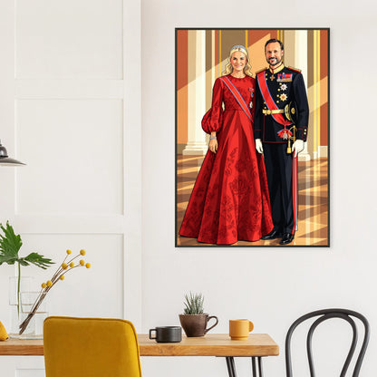 Kongelig eleganse – Digitalt tegnet motiv av Kongen og Dronningen i stilfull veggkunst.