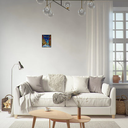 Jul i sjøgato veggkunst i stue med moderne interiør og komfortabel sofa.