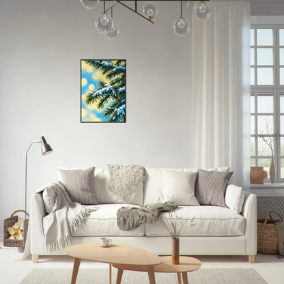 Julegran digitalt motiv av juletre i moderne stue, perfekt som veggkunst for juledekorasjoner.