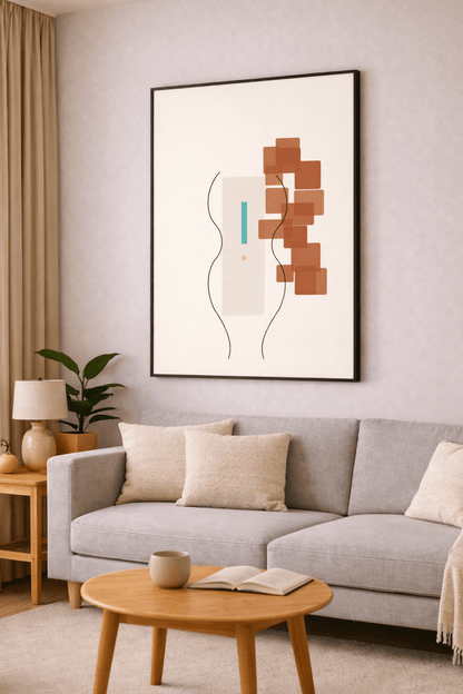 Figurativt abstrakt – minimalistisk kunstplakat i terrakotta