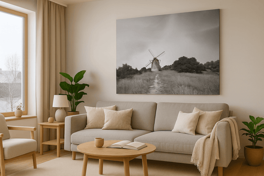 Tidløs eleganse – Sort-hvitt fotokunst av en klassisk vindmølle