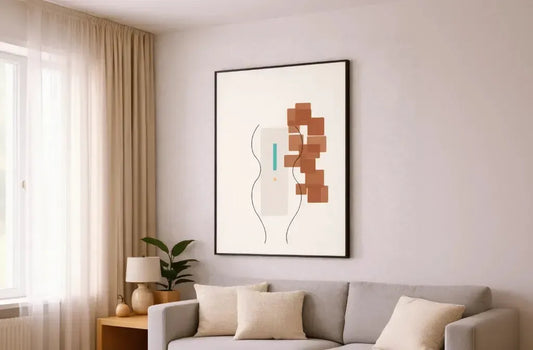 Figurativt abstrakt – minimalistisk kunstplakat i terrakotta