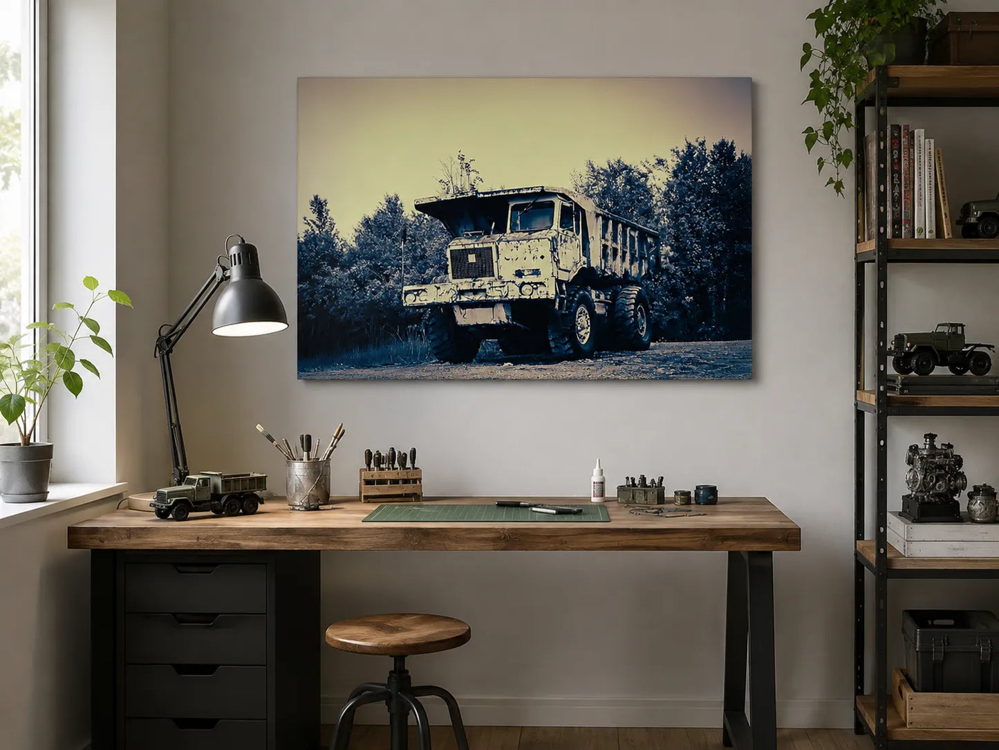 Gammel anleggsmaskin med slitt overflate, perfekt for industriell innredning.