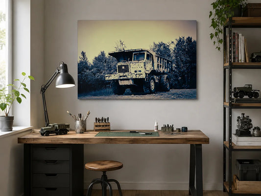 Gammel anleggsmaskin med slitt overflate, perfekt for industriell innredning.