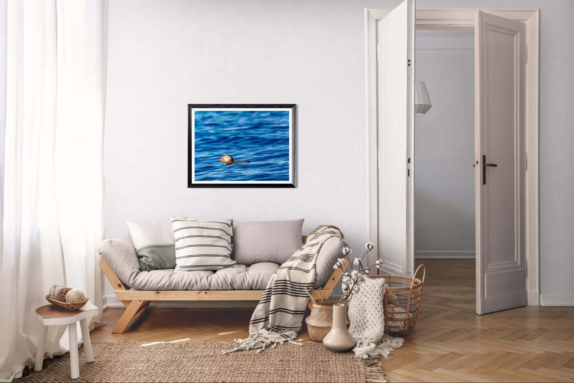 Puffin moderne interiør med maritimt motiv – Fotografisk kunst for ro og stil