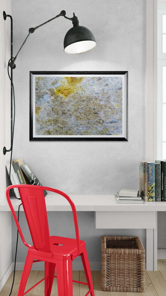 Moderne arbeidsplass med kunst og industriell stil – inspirasjon til hjemmekontoret