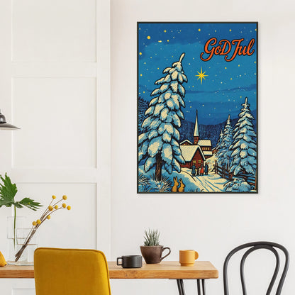 Jul – Retro juleplakat med klassisk julemotiv og nostalgisk julestemning